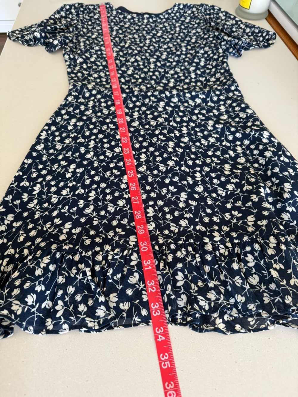 REFORMATION Short Sleeve Knee length Navy White Floral Dress - Picture 10 of 10